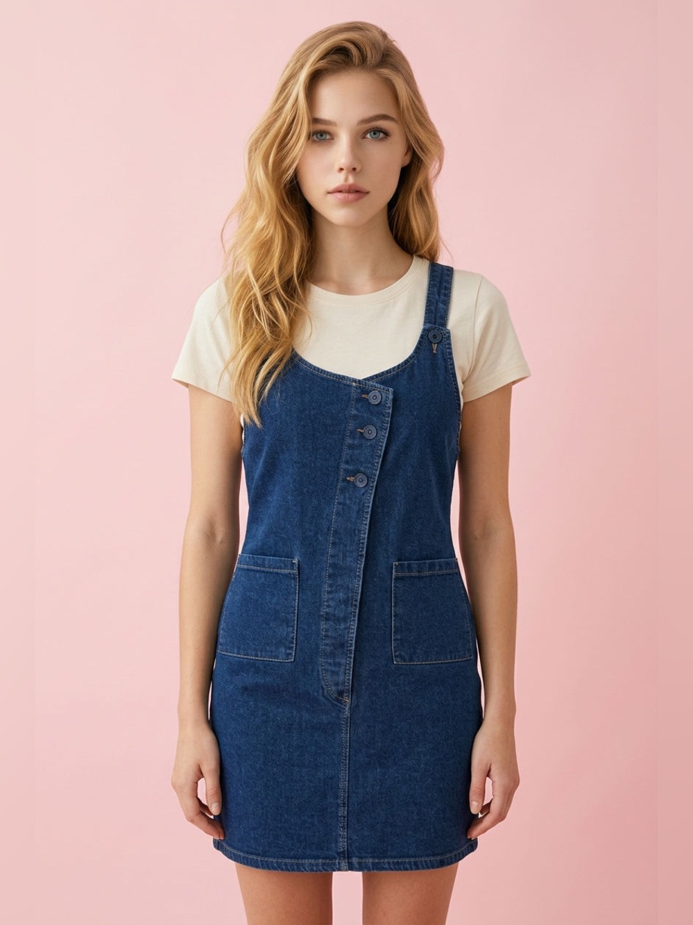 Me Too Denim Y2K Summer Jumper Dress with Front Pockets Size M